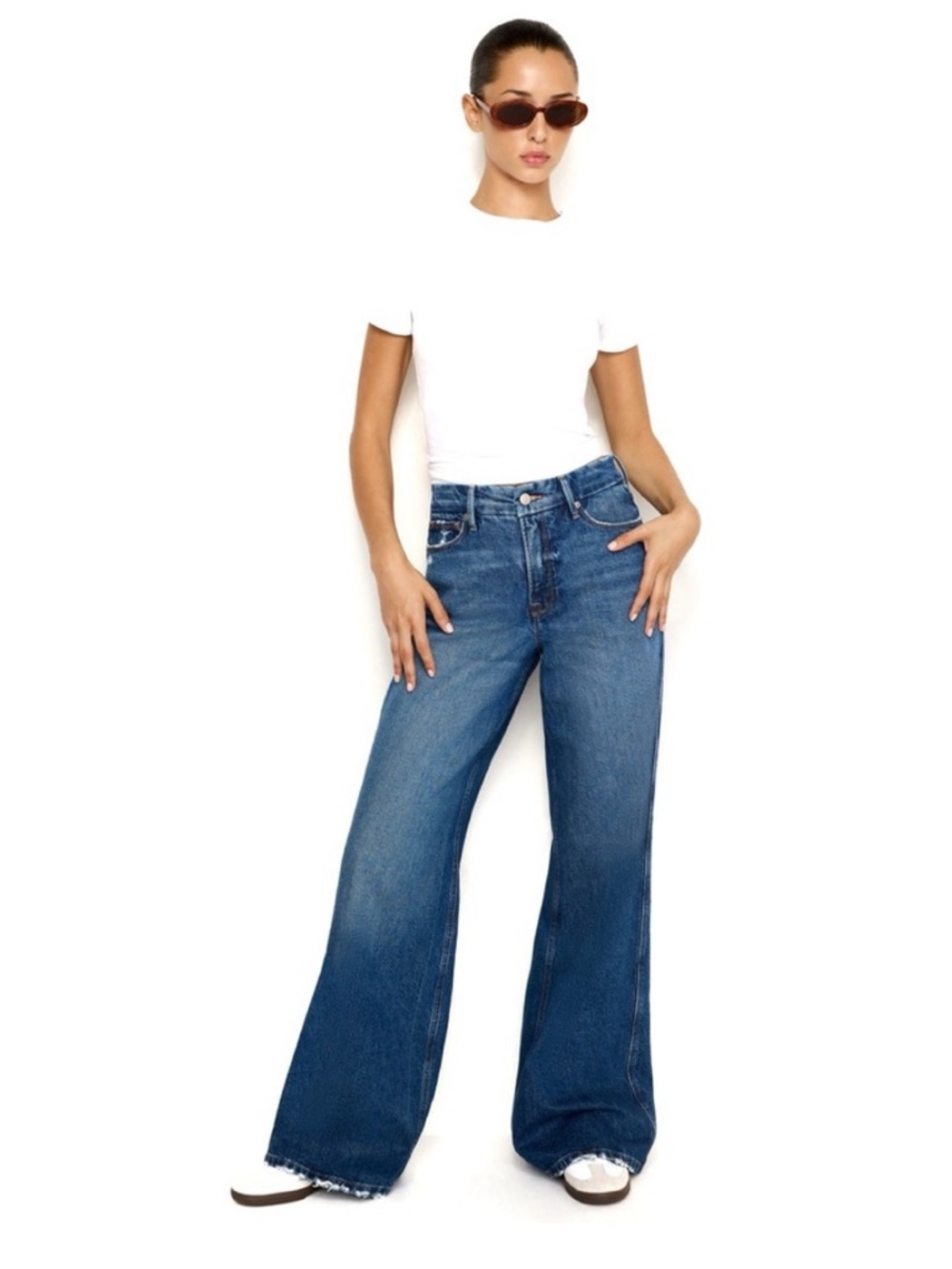 Good American Skater y2k Denim Flare Wide Leg Jeans size 28 Waist